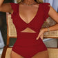 👙 Damen Badeanzug – Hochtailliert, V-Ausschnitt & Twist-Rücken-Design, sexy & vielseitig für Sommer & Strand ✨