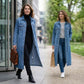 📢📢49 % Rabatt!! ⏰👖【Lange Jeansjacke】—— Zugeknöpft für Eleganz, aufgeknöpft für Flair – ein Kleidungsstück, mit dem Sie den Stil im Frühling und Herbst meistern!🤠💙✨