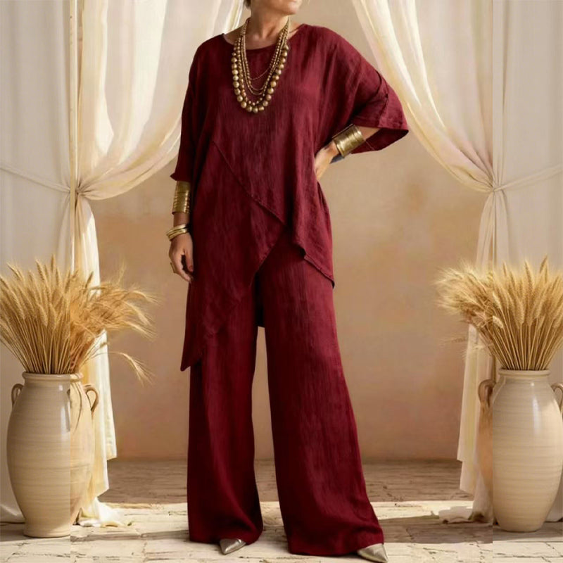 🔥Solange der Vorrat reicht 50 % Rabatt!🎉Zweiteiliges Damen-Outfit mit lockerer Passform und asymmetrischem Oberteil