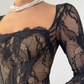 Maxikleid mit langen Ärmeln und Spitzenbesatz, figurbetont