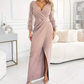 👗 Damen Abendkleid – V-Ausschnitt, Glanzsteine, Nettoffsen & Schlitz – Elegant & verführerisch, S–XXL✨