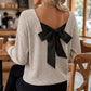 Damenv-Ausschnitt Pullover mit eleganter Rücken-Schleife