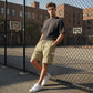Herren Cargo Shorts mit elastischem Bund, lässige Arbeitshose mit vielen Taschen