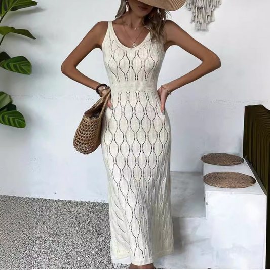 📢📢50% RABATT! ⏰2026 Neu eingetroffen Elegantes Kleid mit V-Ausschnitt & Pointelle-Strickmuster ✨
