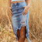 🔥Solange der Vorrat reicht 50 % Rabatt!🎉Damen-Hochbund-Ripped-Denim-Midi-Rock