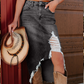 🔥Solange der Vorrat reicht 50 % Rabatt!🎉Damen-Hochbund-Ripped-Denim-Midi-Rock