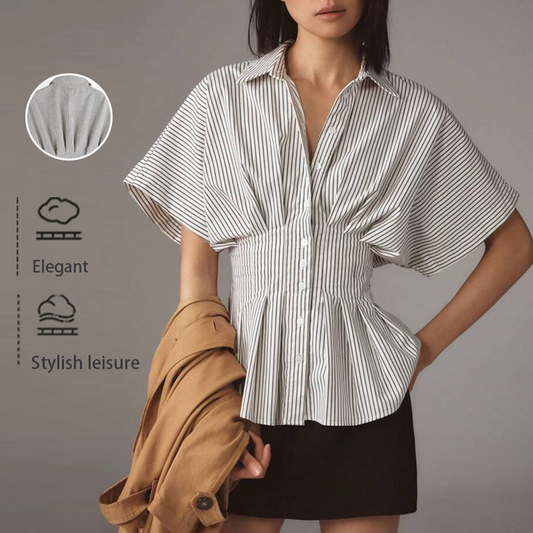 Damen Tunika: Gestreift, Smokbund & Peplum-Saum – Elegant & vielseitig