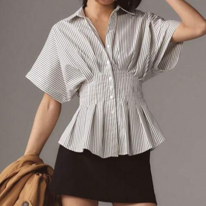 Damen Tunika: Gestreift, Smokbund & Peplum-Saum – Elegant & vielseitig