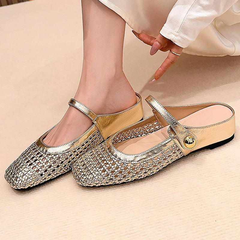 👡 NEUHEIT 2026! Damen-Mules aus gewebtem Material mit eckiger Spitze ...