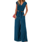 👚 Damen Set – V-Ausschnitt, Flügelärmel, Bindegürtel & Weitbein – Sommerliche Damenmode, S–2XL✨