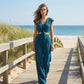 👚 Damen Set – V-Ausschnitt, Flügelärmel, Bindegürtel & Weitbein – Sommerliche Damenmode, S–2XL✨
