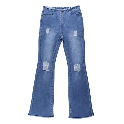👖 Damen Ripped Flare Jeans – Schlank, Trendig, Ausgefranster Saum – Für Streetstyle & Lässig
