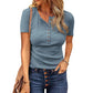 Damen Kurzarm-Henley-Shirt aus Rippstrick