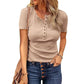 Damen Kurzarm-Henley-Shirt aus Rippstrick