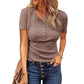 Damen Kurzarm-Henley-Shirt aus Rippstrick
