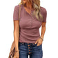 Damen Kurzarm-Henley-Shirt aus Rippstrick