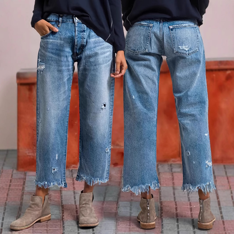Damen-Retro-Cropped-Straight-Leg-Jeans