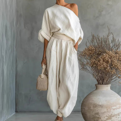 Asymmetrisches One-Shoulder-Oberteil und Hose für Damen