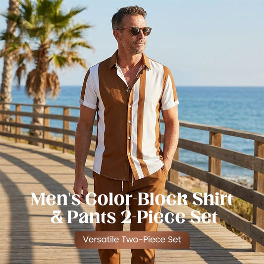Herren Farbblock-Shirt & Hose 2‑Teile Set