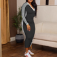 Damen Casual V-Ausschnitt Kleid mit angesetzten Langärmeln, figurbetontes Bodycon-Kleid – sportliche Streifendetails & schmeichelhafte Passform für jede Jahreszeit! 🌟