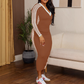Damen Casual V-Ausschnitt Kleid mit angesetzten Langärmeln, figurbetontes Bodycon-Kleid – sportliche Streifendetails & schmeichelhafte Passform für jede Jahreszeit! 🌟