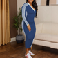 Damen Casual V-Ausschnitt Kleid mit angesetzten Langärmeln, figurbetontes Bodycon-Kleid – sportliche Streifendetails & schmeichelhafte Passform für jede Jahreszeit! 🌟