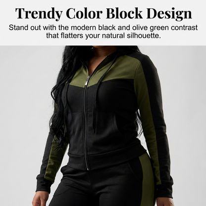 2-teiliges Color-Block-Trainingsanzug-Set für Damen
