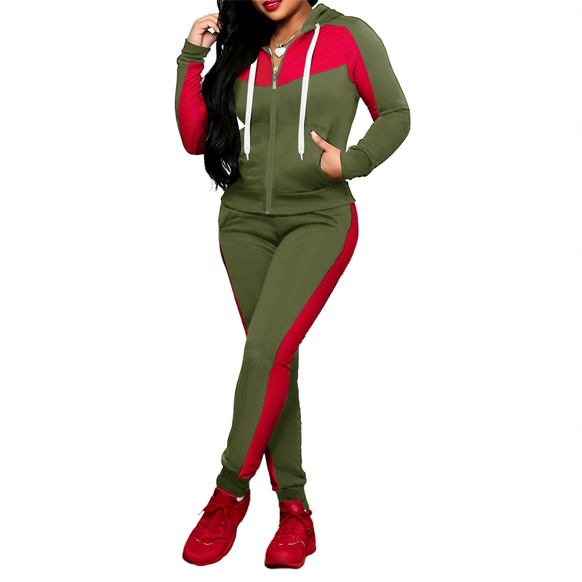 2-teiliges Color-Block-Trainingsanzug-Set für Damen
