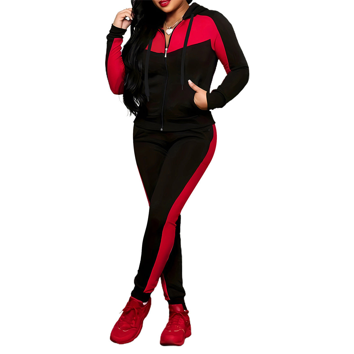 2-teiliges Color-Block-Trainingsanzug-Set für Damen