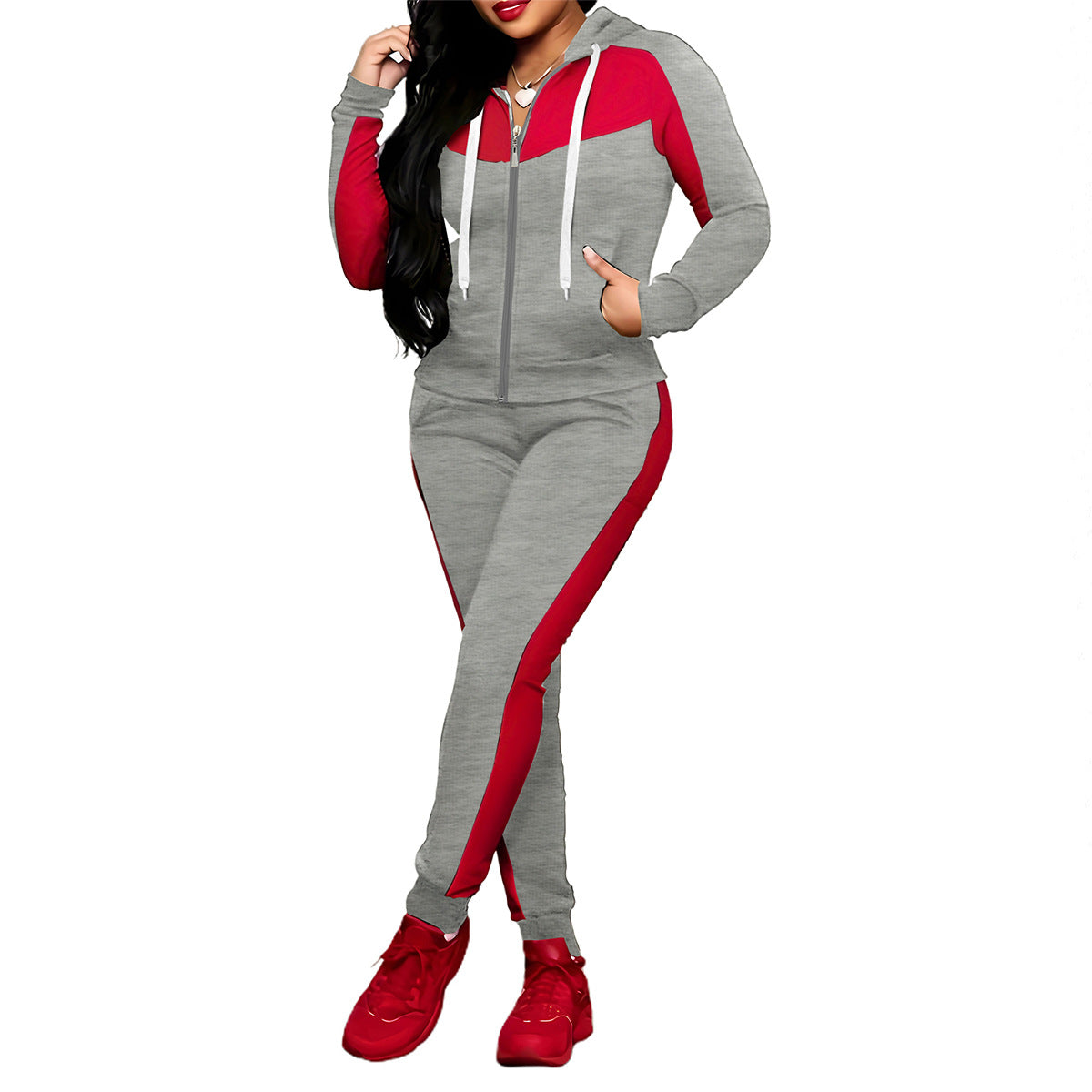 2-teiliges Color-Block-Trainingsanzug-Set für Damen