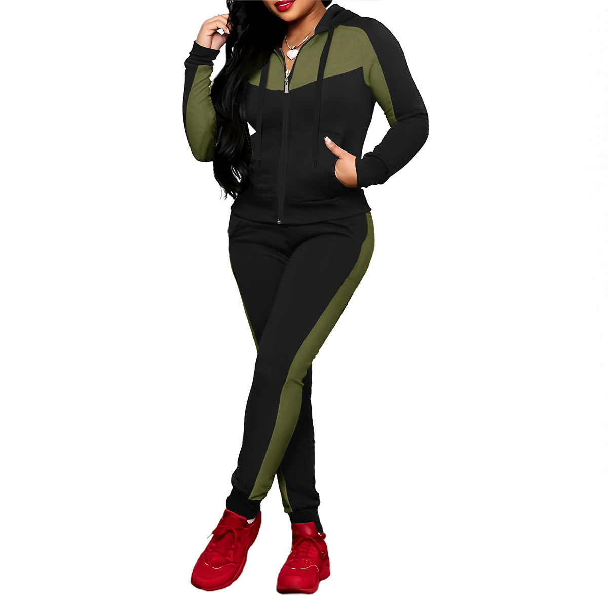 2-teiliges Color-Block-Trainingsanzug-Set für Damen