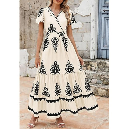 💖 LETZTER TAG DES VERKAUFS – 49% RABATT 💐Damen Freizeitkleid mit V-Ausschnitt, Boho-Maxikleid