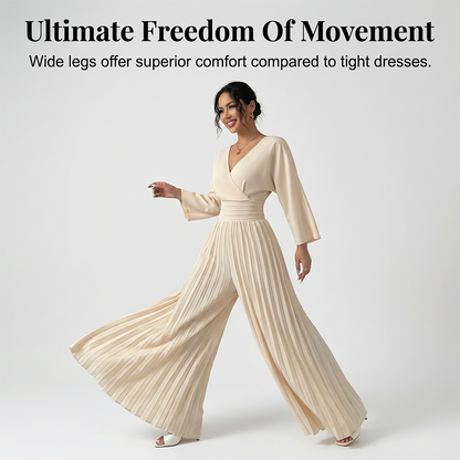 Heiße Sonderangebote – Eleganter Jumpsuit mit V-Ausschnitt, Plissee und weitem Bein