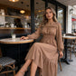 👗Neuheiten 40 % Rabatt!🥰 Damen-Maxikleid mit langen Ärmeln, Smokarbeit und Rüschen