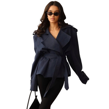 Elegante Taillengürtel-Wickeljacke | Breitrevers Business Casual Blazer | Knitterfreier Büromantel