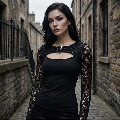 Damen-Sexy-Oberteil mit Cut-out und Spitzenärmeln