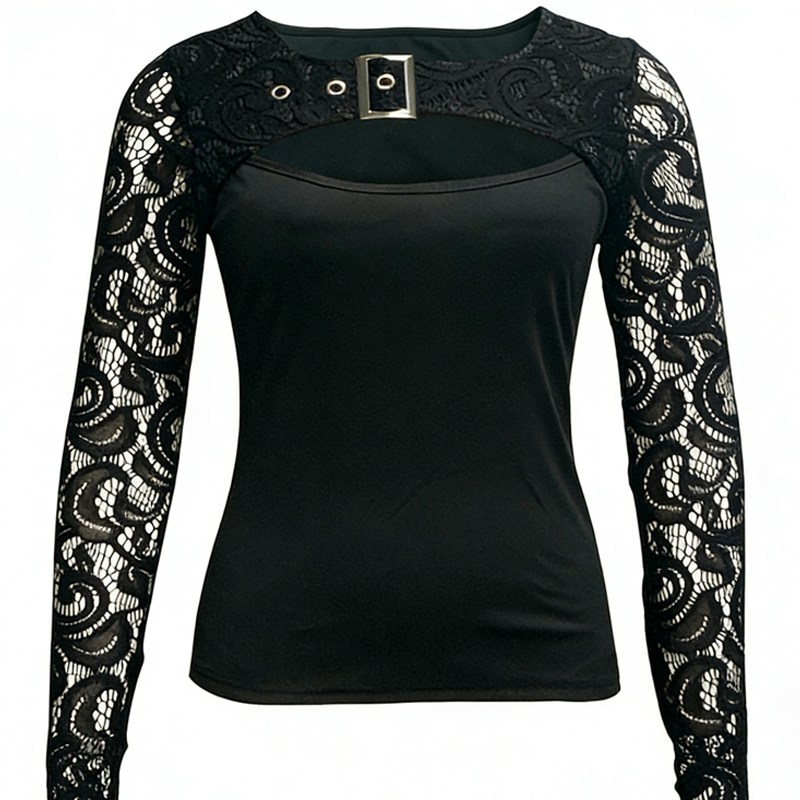 Damen-Sexy-Oberteil mit Cut-out und Spitzenärmeln