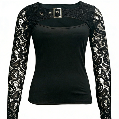 Damen-Sexy-Oberteil mit Cut-out und Spitzenärmeln