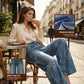 Damen Jeans mit Blumen-Jacquard & weitem Bein