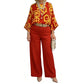 Set aus Retro-Oberteil mit Grafikprint und Hose mit weitem Bein für Damen