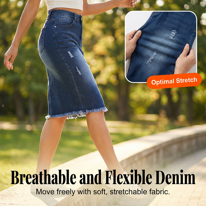 Damenrock aus Denim mit hoher Taille und ausgefranstem Saum