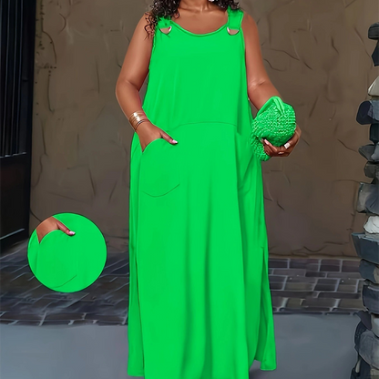 Damen ärmelloses Maxikleid mit Taschen für den lässigen Alltag