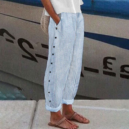 🌞Frühlingserwachen: 50% Rabatt!Maritime Sommerhose: Leichte Streifen-Hose mit Knopf-Details & Taschen