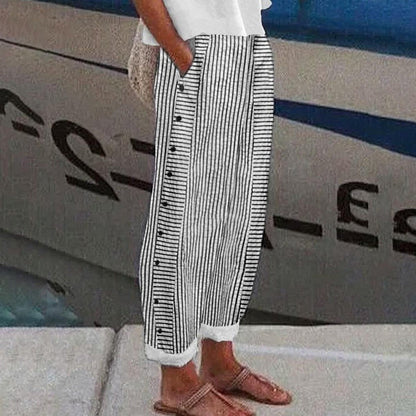 🌞Frühlingserwachen: 50% Rabatt!Maritime Sommerhose: Leichte Streifen-Hose mit Knopf-Details & Taschen
