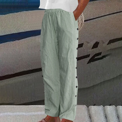 🌞Frühlingserwachen: 50% Rabatt!Maritime Sommerhose: Leichte Streifen-Hose mit Knopf-Details & Taschen