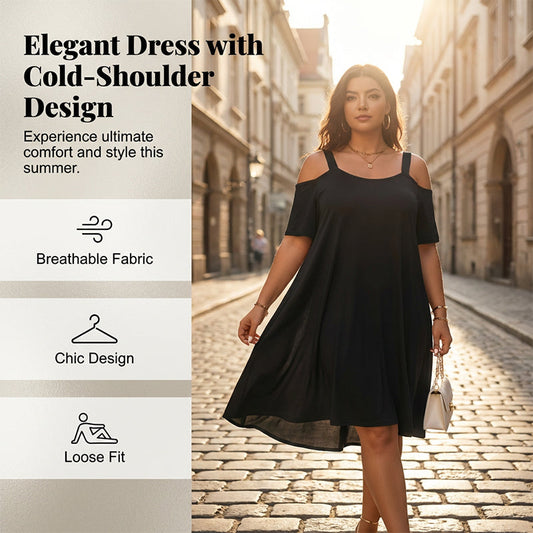 Damen lässiges Sommerkleid mit Cold-Shoulder-Ausschnitt – einfarbig
