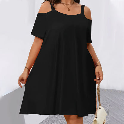 Damen lässiges Sommerkleid mit Cold-Shoulder-Ausschnitt – einfarbig