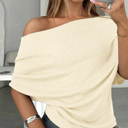 👚 Damen Asymmetrisches Off-Shoulder-Oberteil mit Fledermausärmeln – Stilvolles Design & weicher Komfort 🦇✨