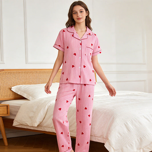 Damen-Pyjama-Set mit Herzprint und Streifen