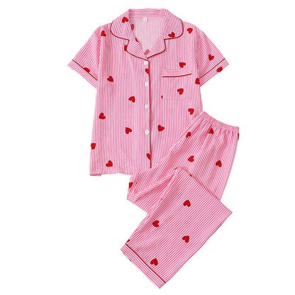 Damen-Pyjama-Set mit Herzprint und Streifen